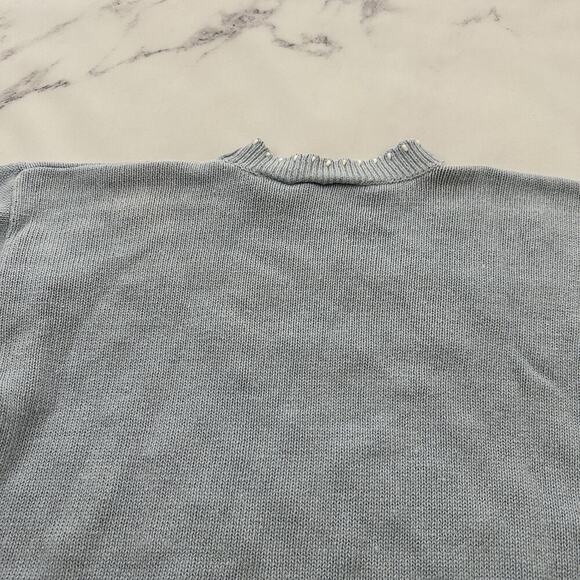 Catalina Womens Vintage 90s Cottagecore Sweater Size L Pastel Blue Beaded Flower - Picture 9 of 12
